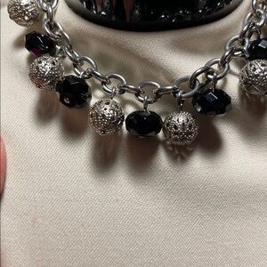 Simona Collini Italy stainless steel & black faceted bead charm bracelet